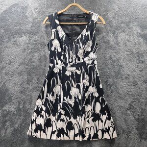 PORTMANS Womens Dress Black White Floral Sleeveless V-Neck A-line